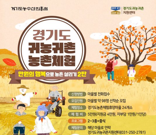 경기도 농수산진흥원, 귀농귀촌 농촌체험 ‘만원의 행복으로 농촌 살리기 2탄’ 참여자 모집