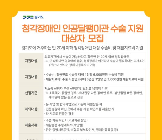 경기도, 청각장애인 인공달팽이관 수술‧재활 지원 대상자 모집. 수술비 최대 600만원 지원
